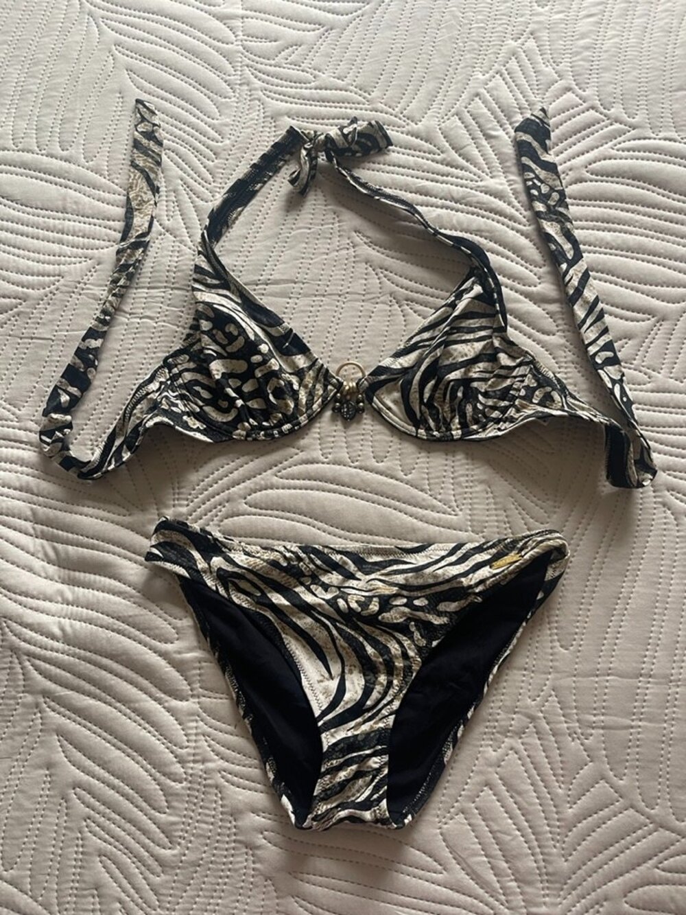 Lascana Venus 2 Piece Bikini Bathing Suit Underwire Beaded Top Sz C Bottoms Sz 4